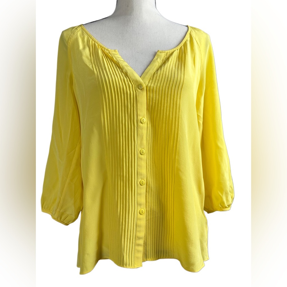 Tibi 100% Silk Yellow Button Down Blouse 3/4 Sleeve Size 8